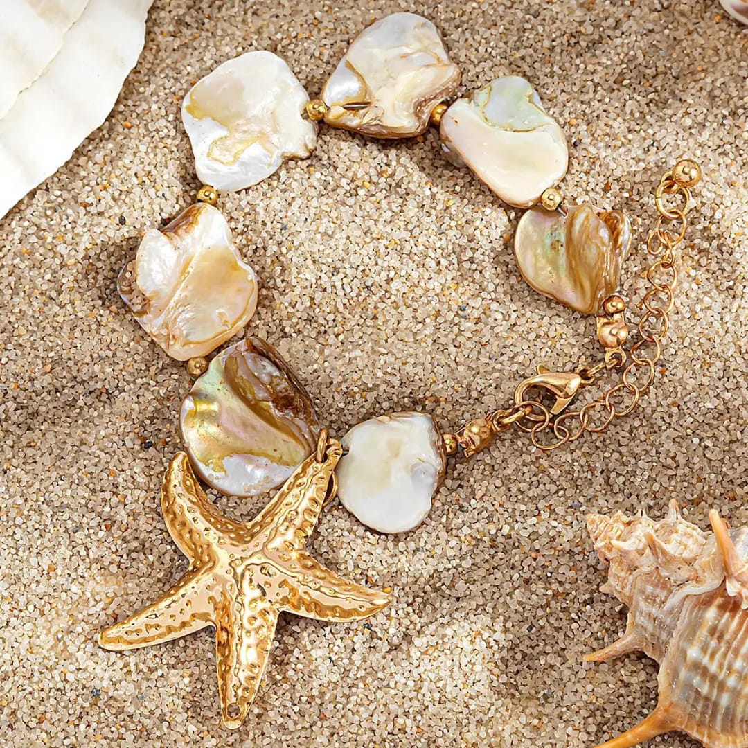 Coastal Starfish & Keshi Pearl Statement Bracelet
