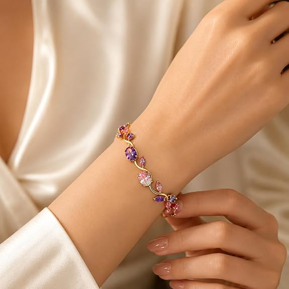 White Pink Purple Crystal Vine Branch Bracelet