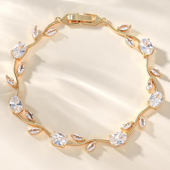 White Marquise & Oval Crystal Vine Branch Bracelet