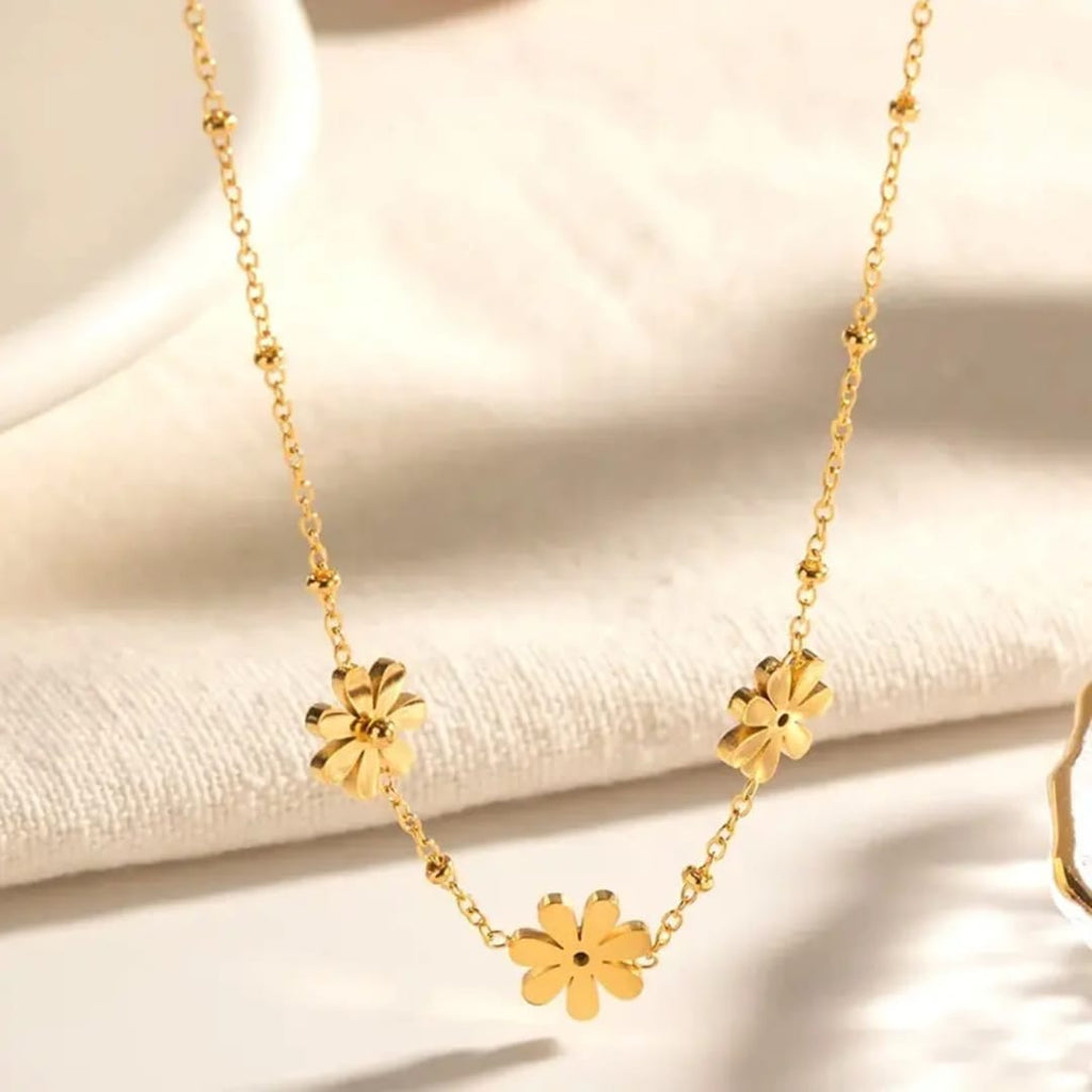 Gold Plated Floral Station Necklace