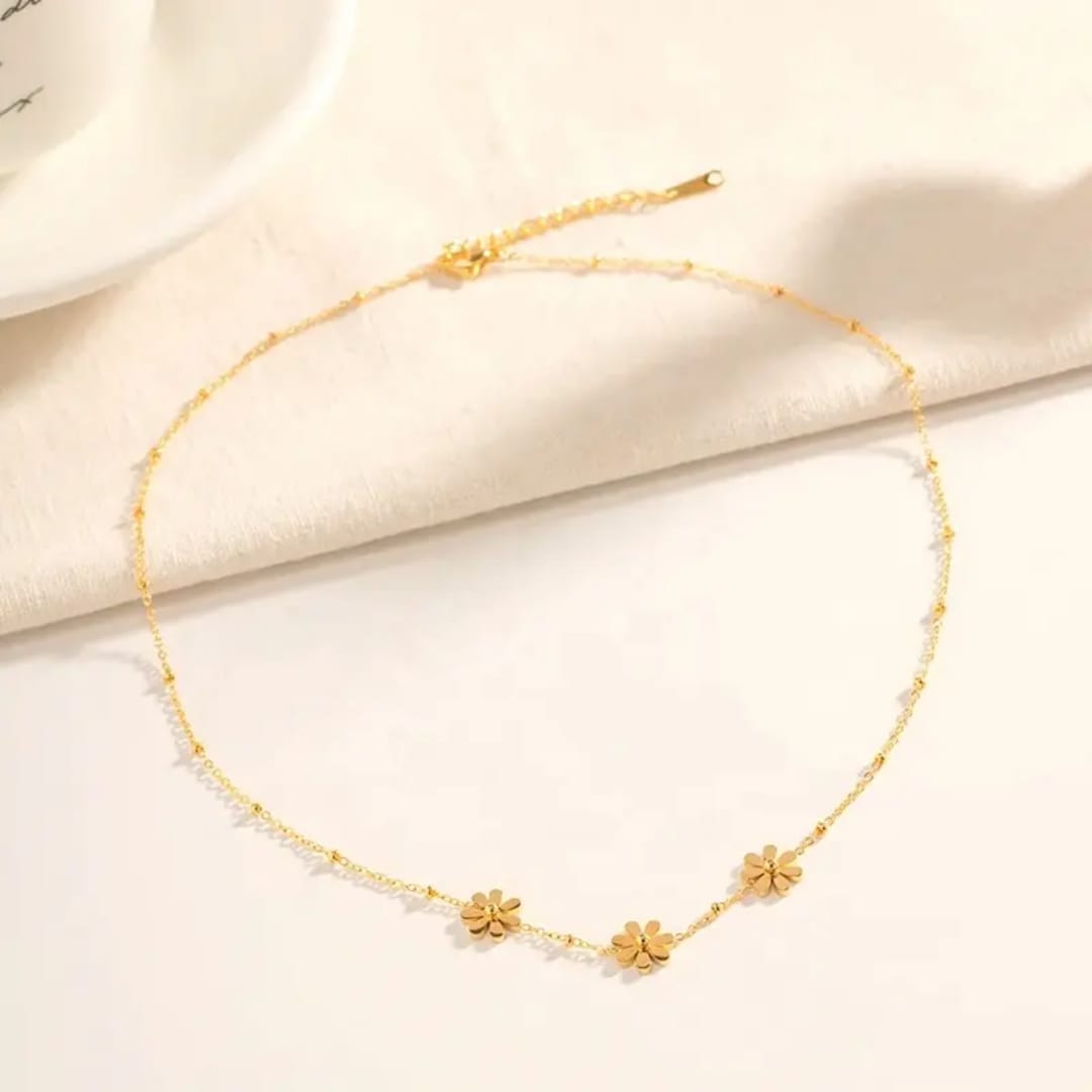 Gold Plated Floral Station Necklace