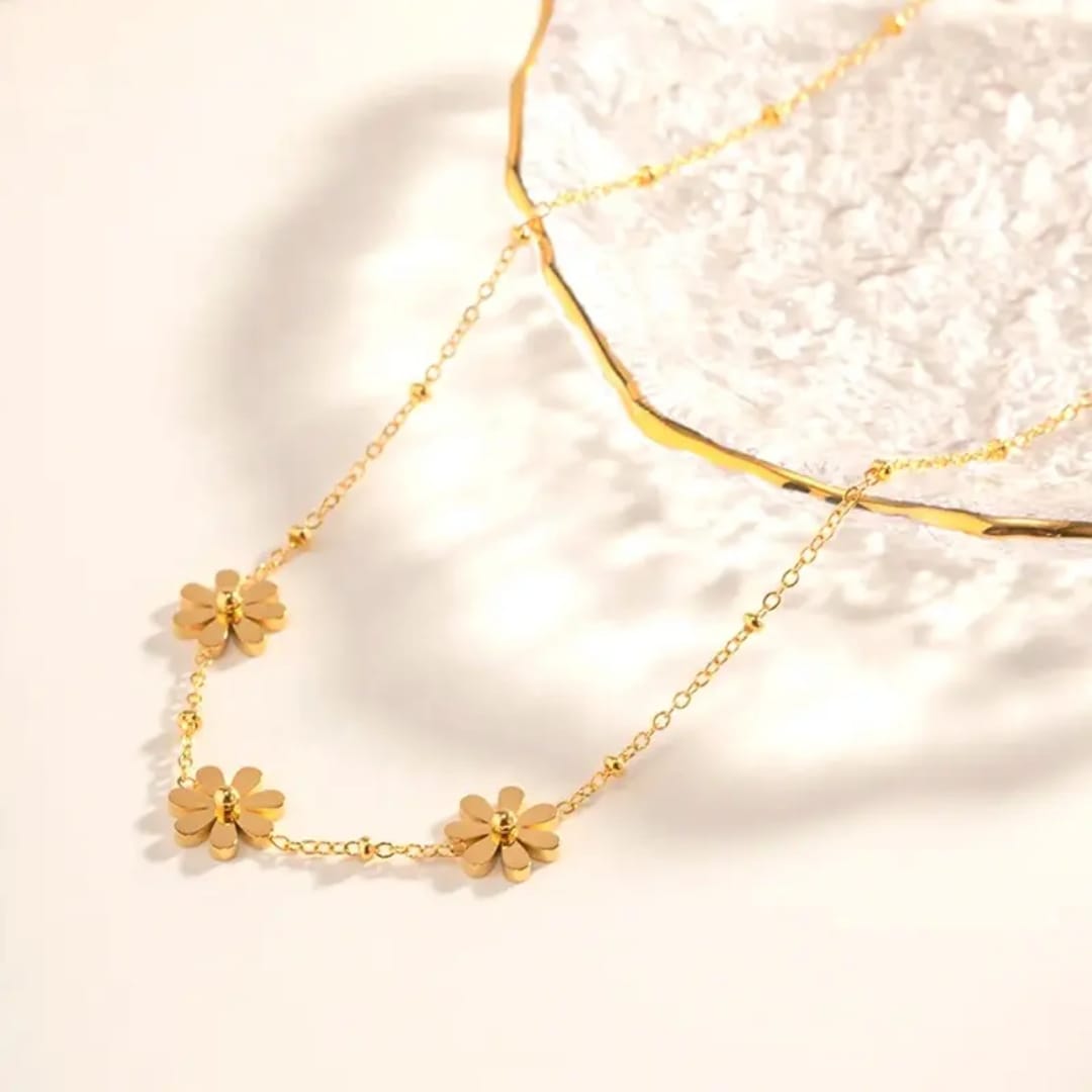 Gold Plated Floral Station Necklace