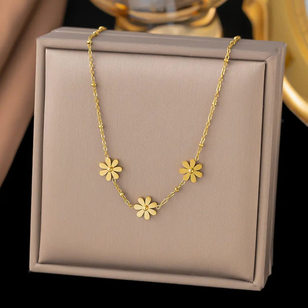 Gold Plated Floral Station Necklace