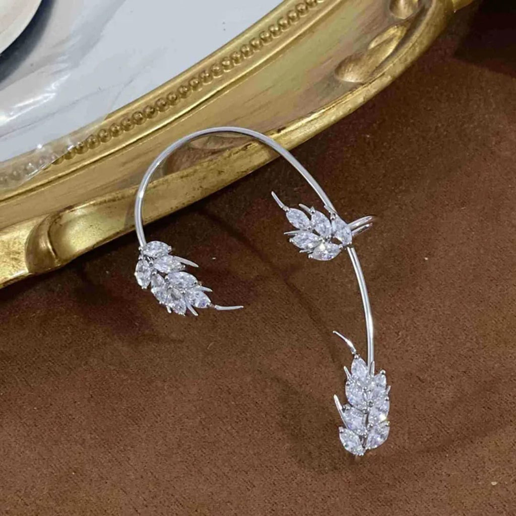 Sparkling Zircon Leaf Cluster Ear Wrap Cuff