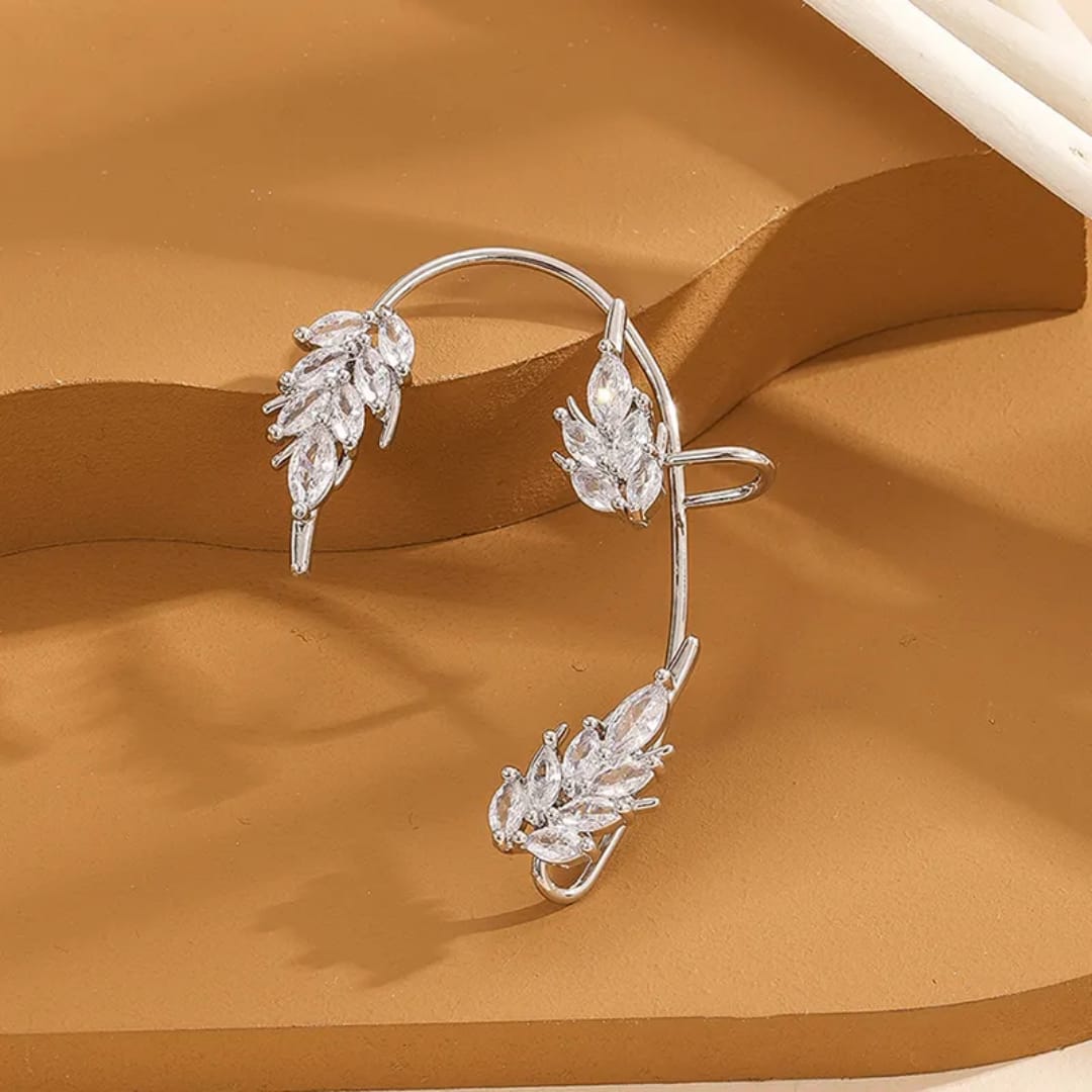 Sparkling Zircon Leaf Cluster Ear Wrap Cuff