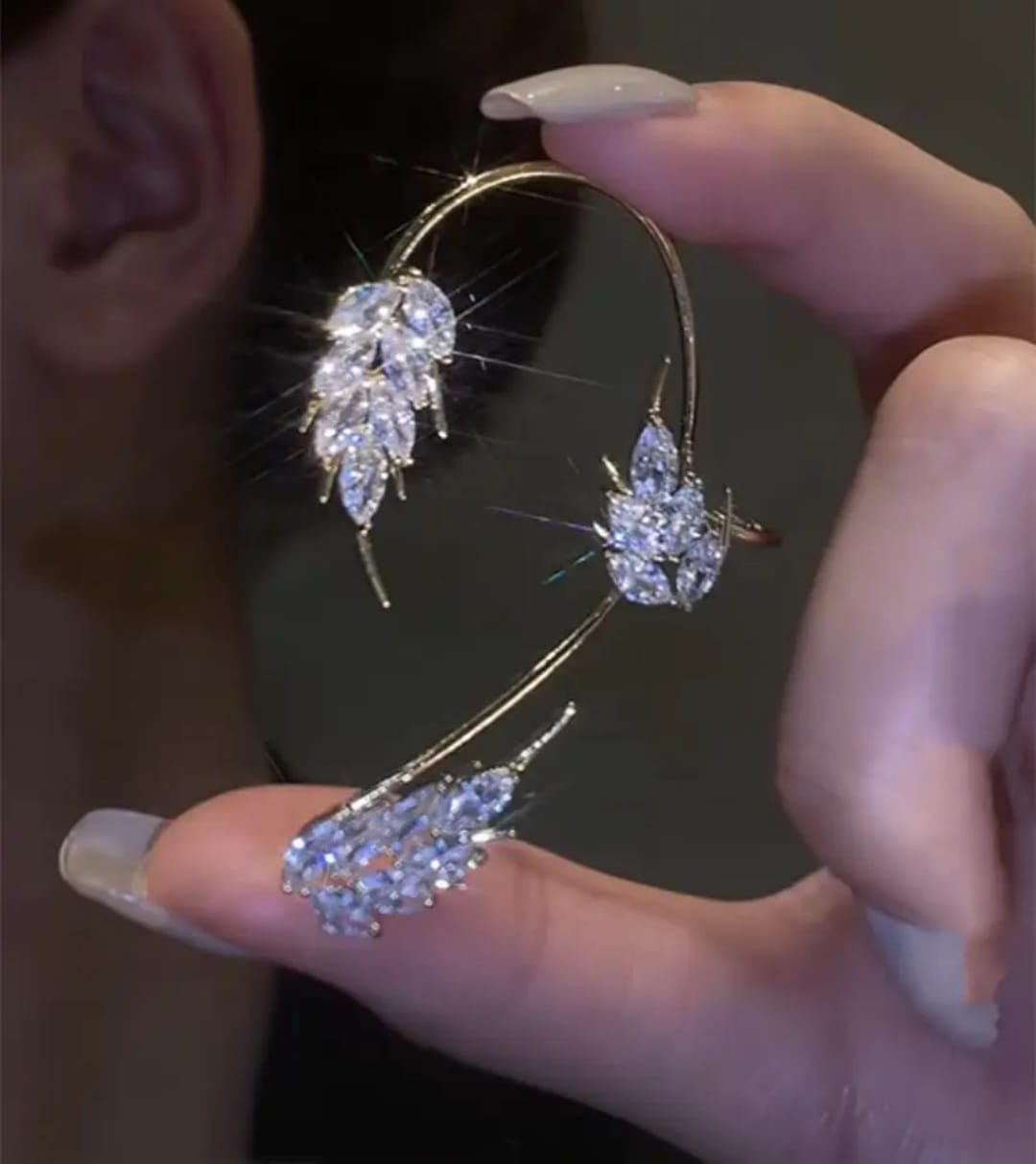 Sparkling Zircon Leaf Cluster Ear Wrap Cuff