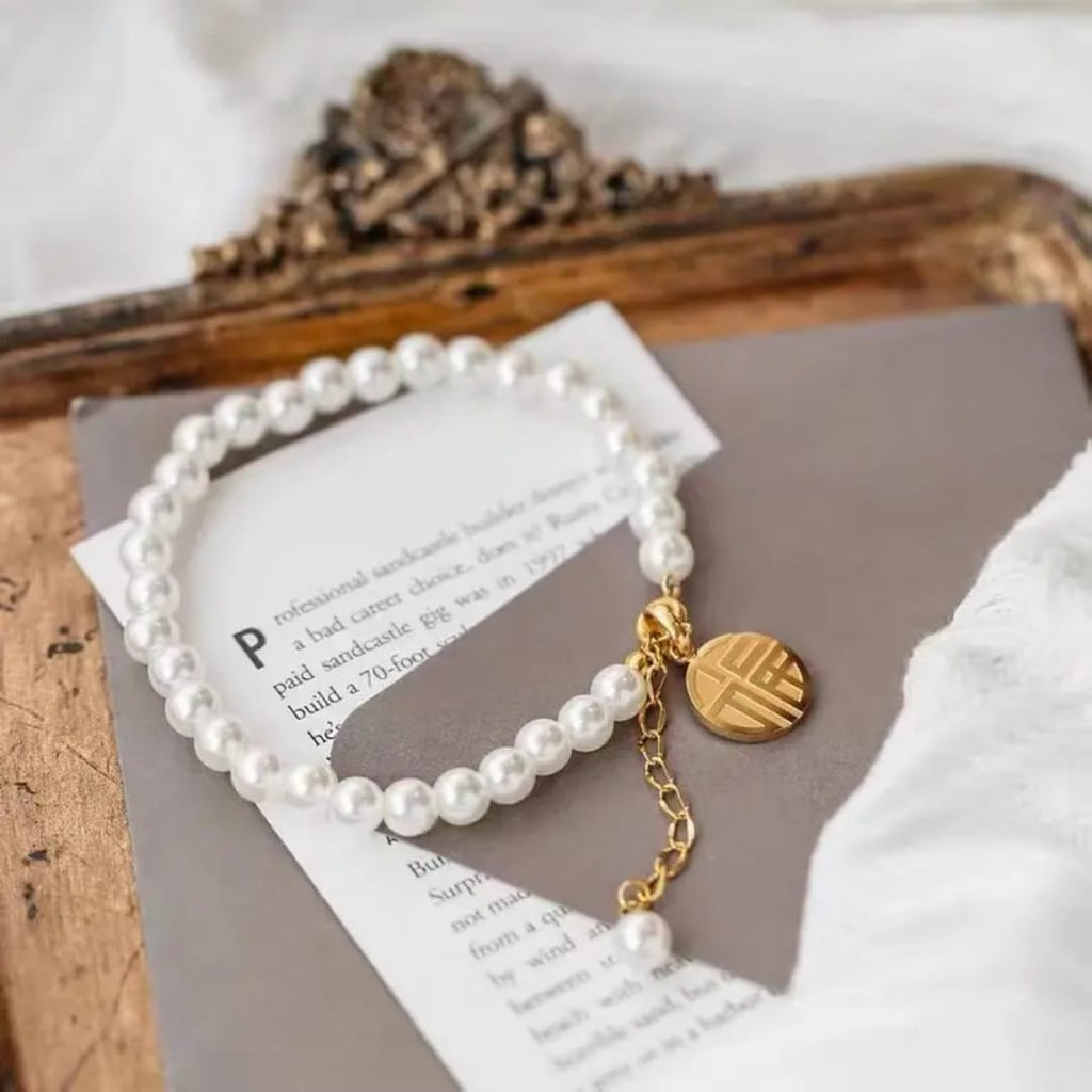Fu Character Blessed Pearl Charm Bracelet