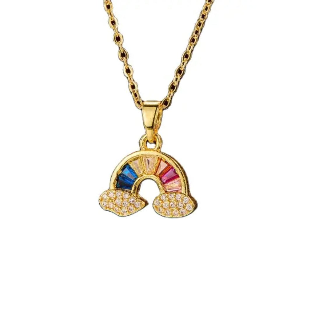 Dainty Gold-Plated Baguette Rainbow Necklace