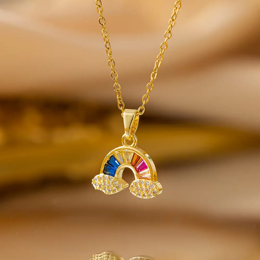 Dainty Gold-Plated Baguette Rainbow Necklace