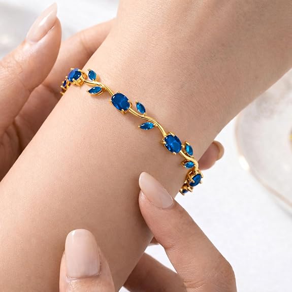 Blue Crystal Olive Branch Vine Bracelet