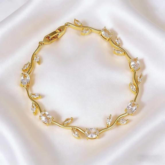 White Marquise & Oval Crystal Vine Branch Bracelet