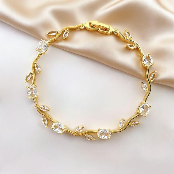 White Marquise & Oval Crystal Vine Branch Bracelet