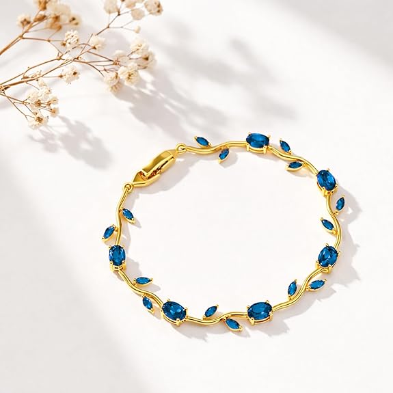 Blue Crystal Olive Branch Vine Bracelet