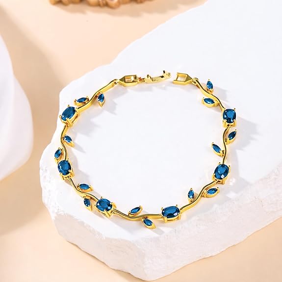 Blue Crystal Olive Branch Vine Bracelet
