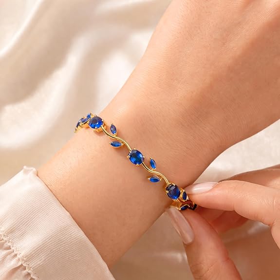 Blue Crystal Olive Branch Vine Bracelet