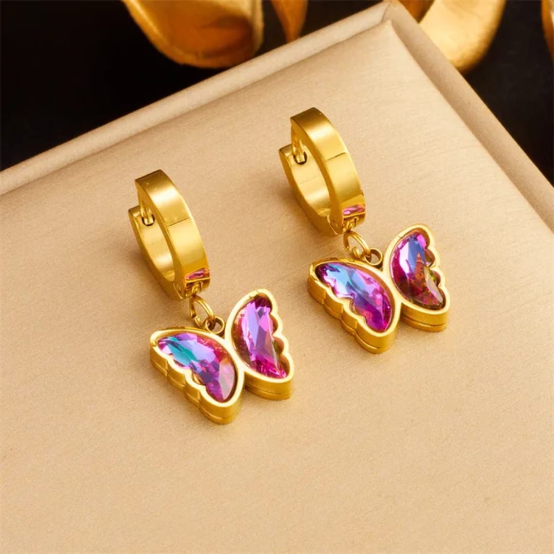 Vibrant Iridescent Crystal Butterfly Huggie Earrings