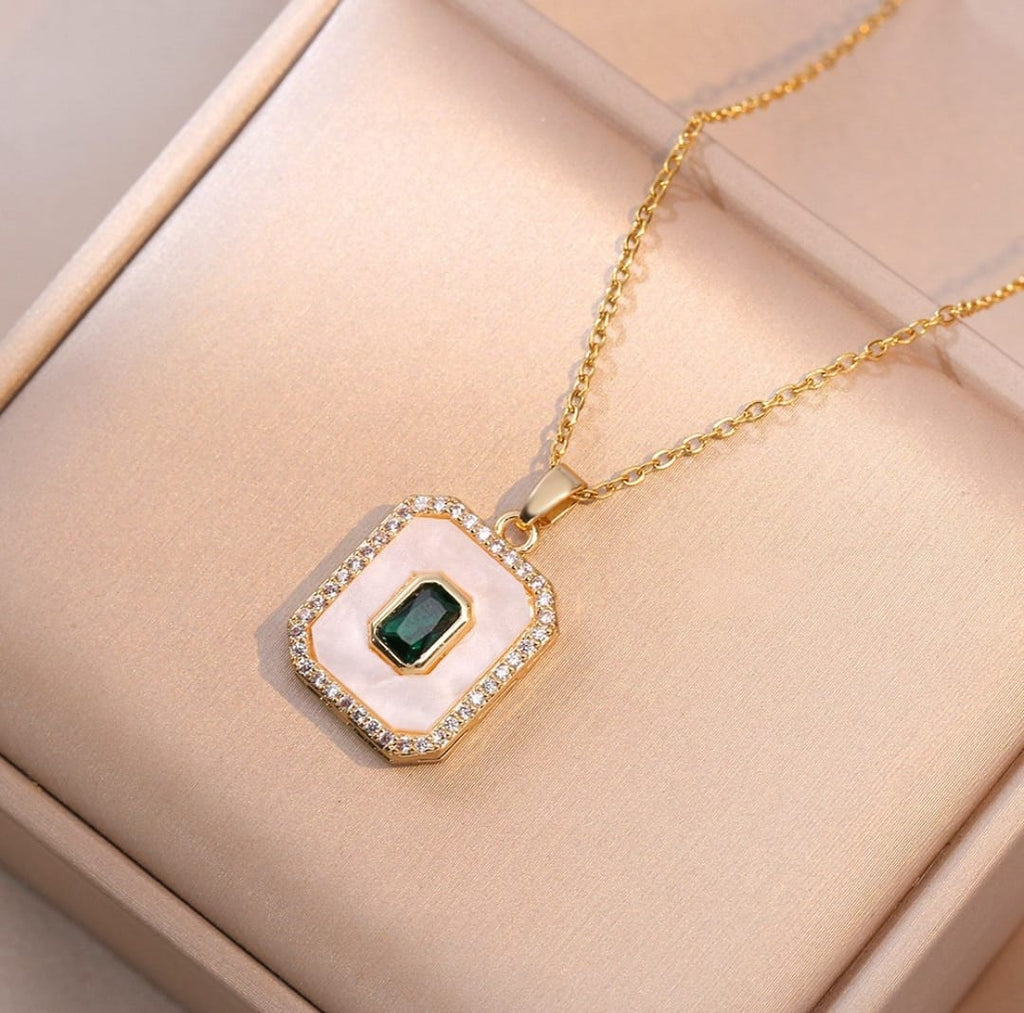 Mother-of-Pearl Rectangle Pendant Necklace