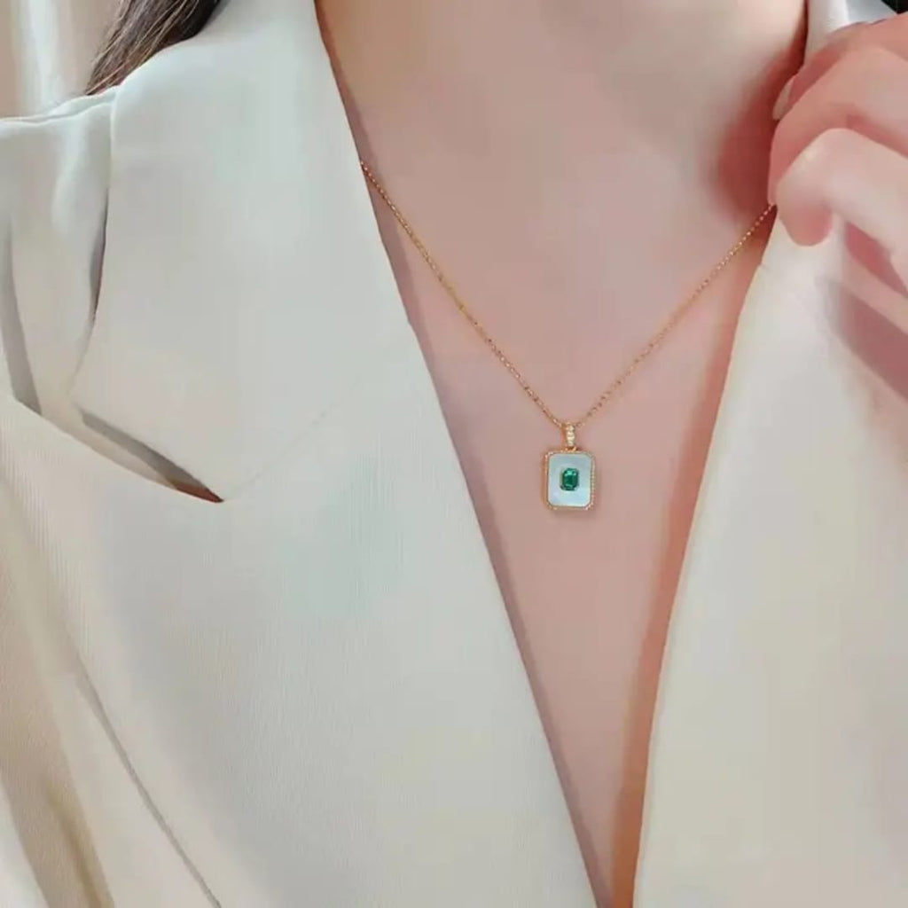 Mother-of-Pearl Rectangle Pendant Necklace