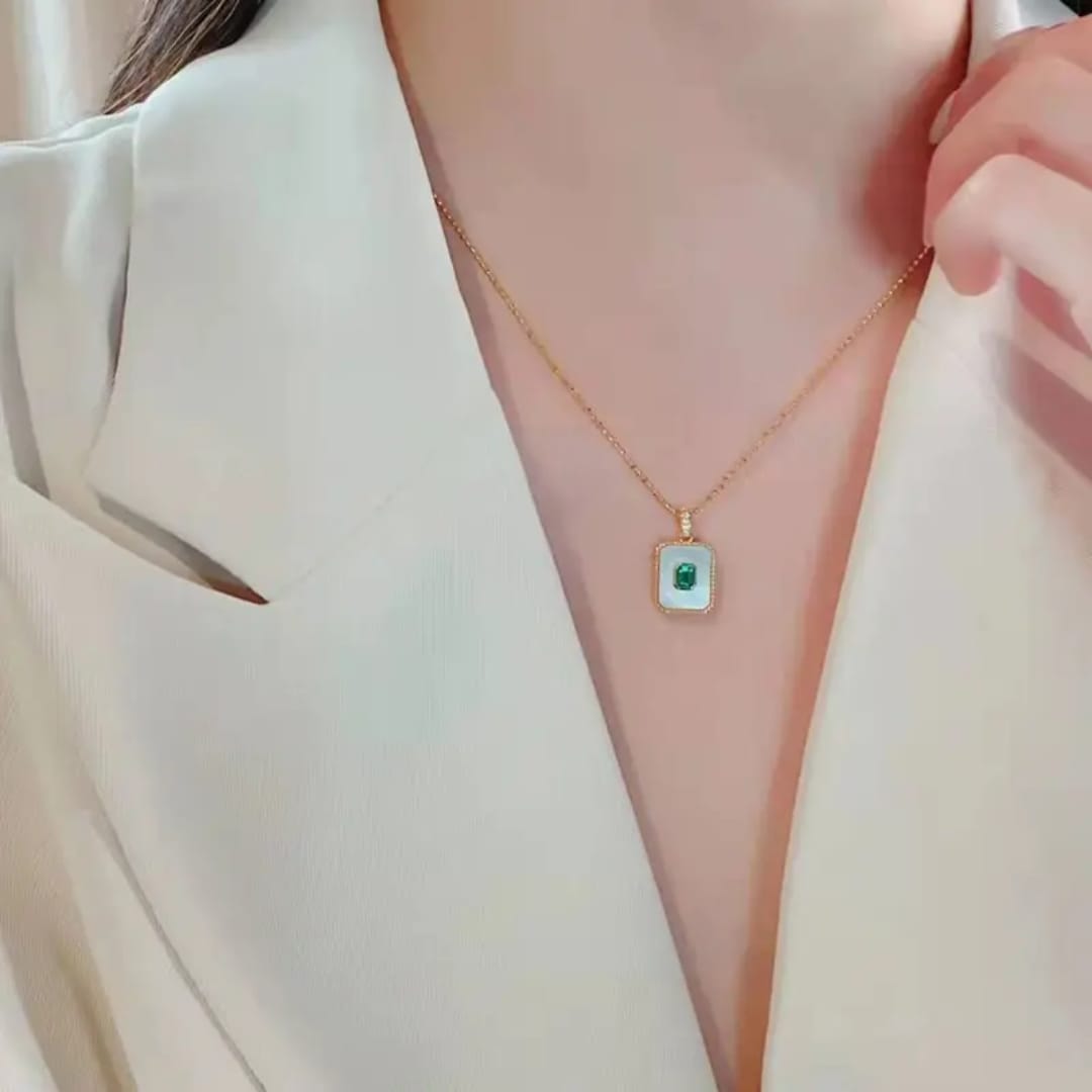 Mother-of-Pearl Rectangle Pendant Necklace
