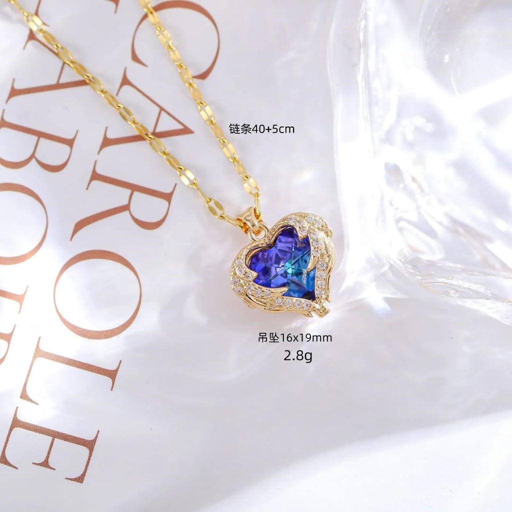 The Ocean Heart Angel Wings Pendant Necklace