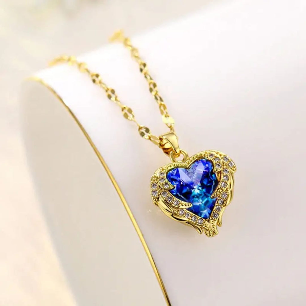 The Ocean Heart Angel Wings Pendant Necklace