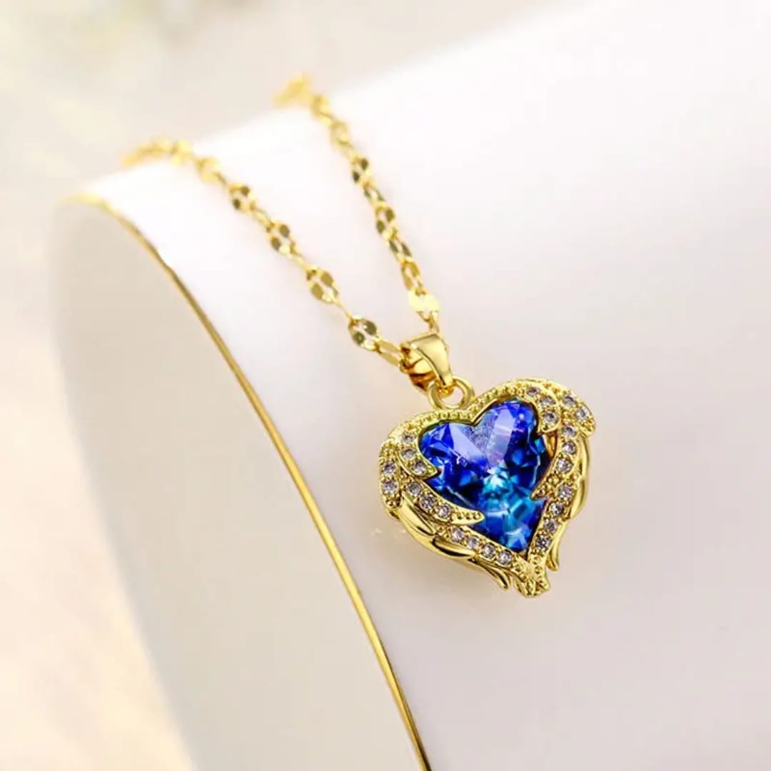 The Ocean Heart Angel Wings Pendant Necklace