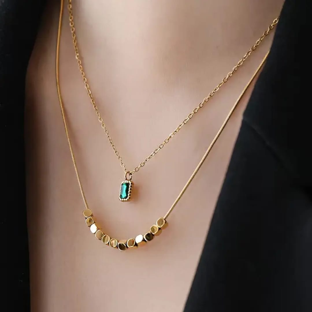 Geometric Cube Layered Necklace