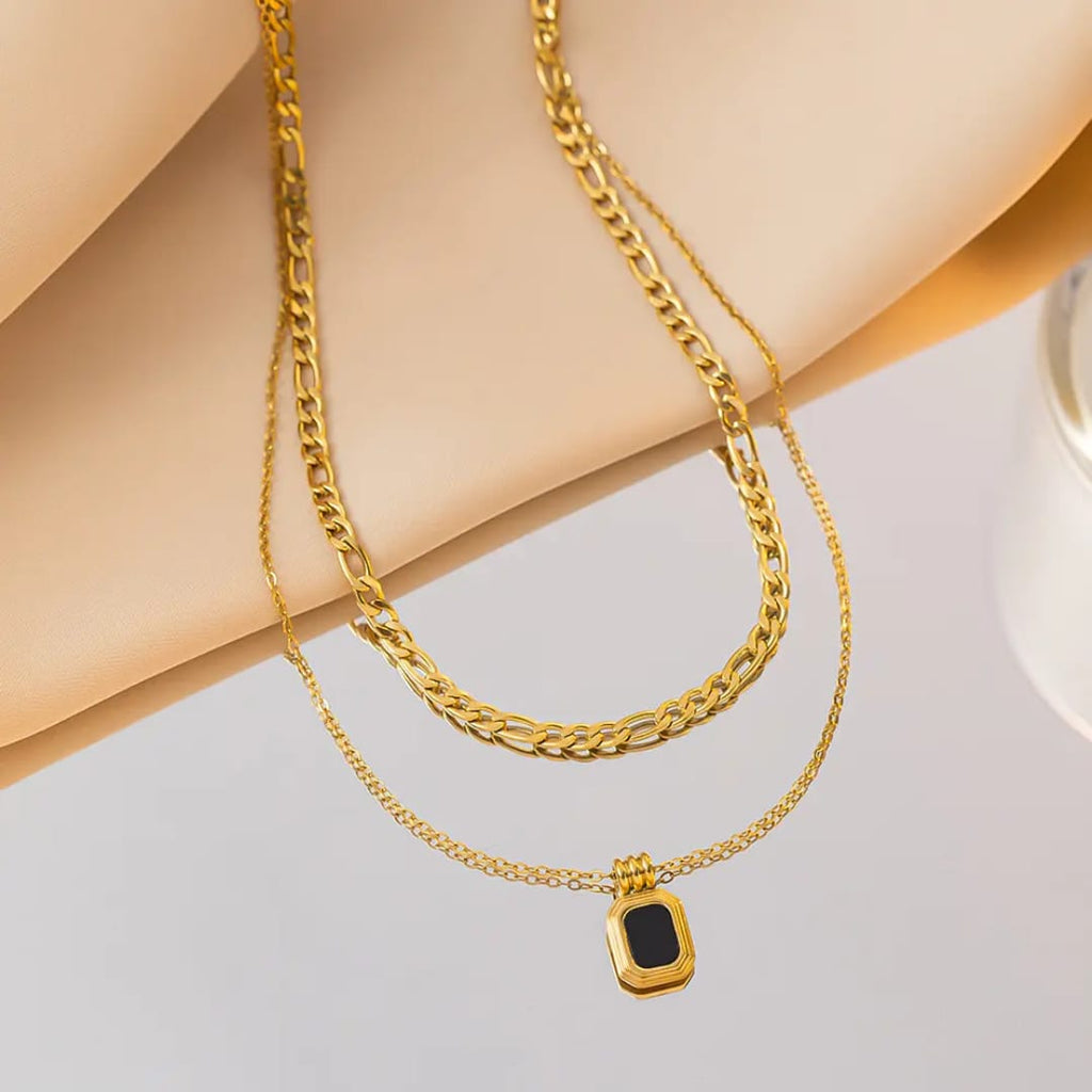 Parisian Onyx Geometric Layered Necklace