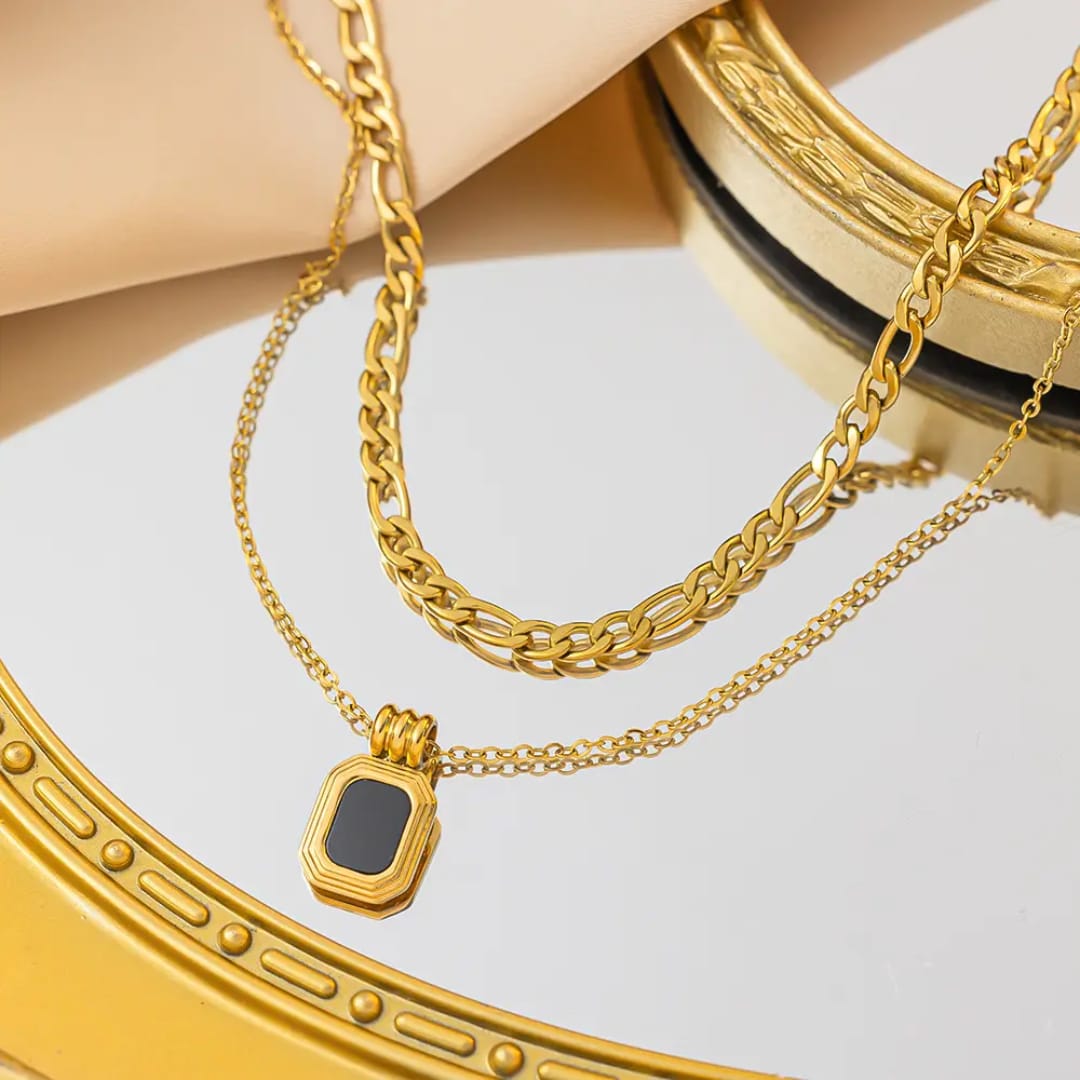 Parisian Onyx Geometric Layered Necklace