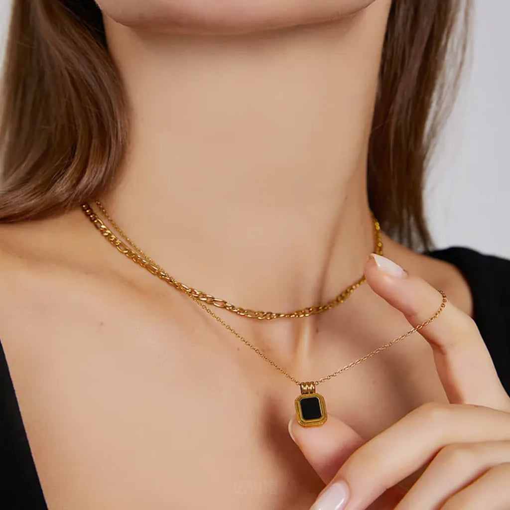 Parisian Onyx Geometric Layered Necklace