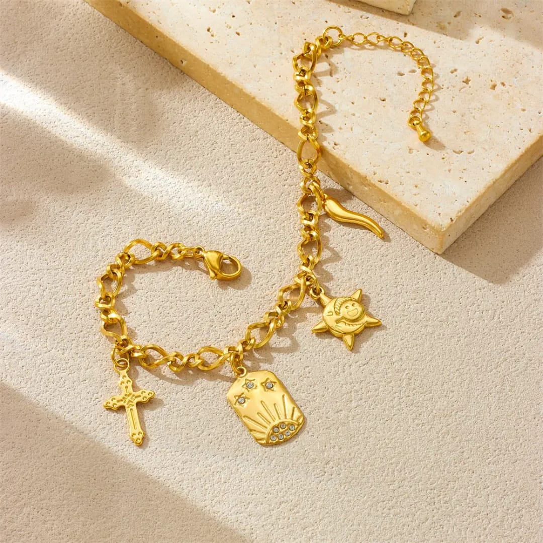 Celestial & Protection Multi-Charm Link Bracelet