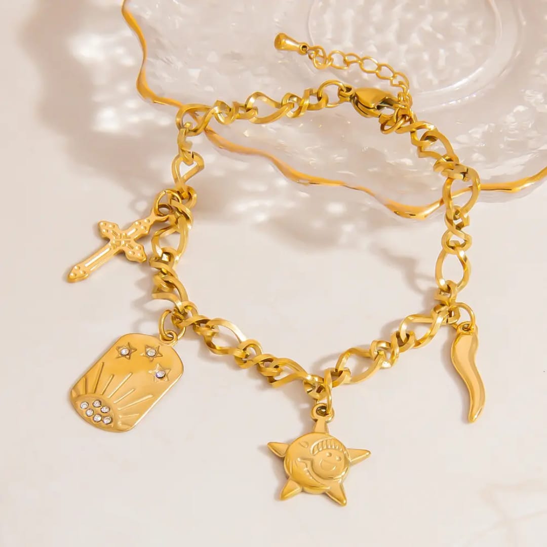 Celestial & Protection Multi-Charm Link Bracelet