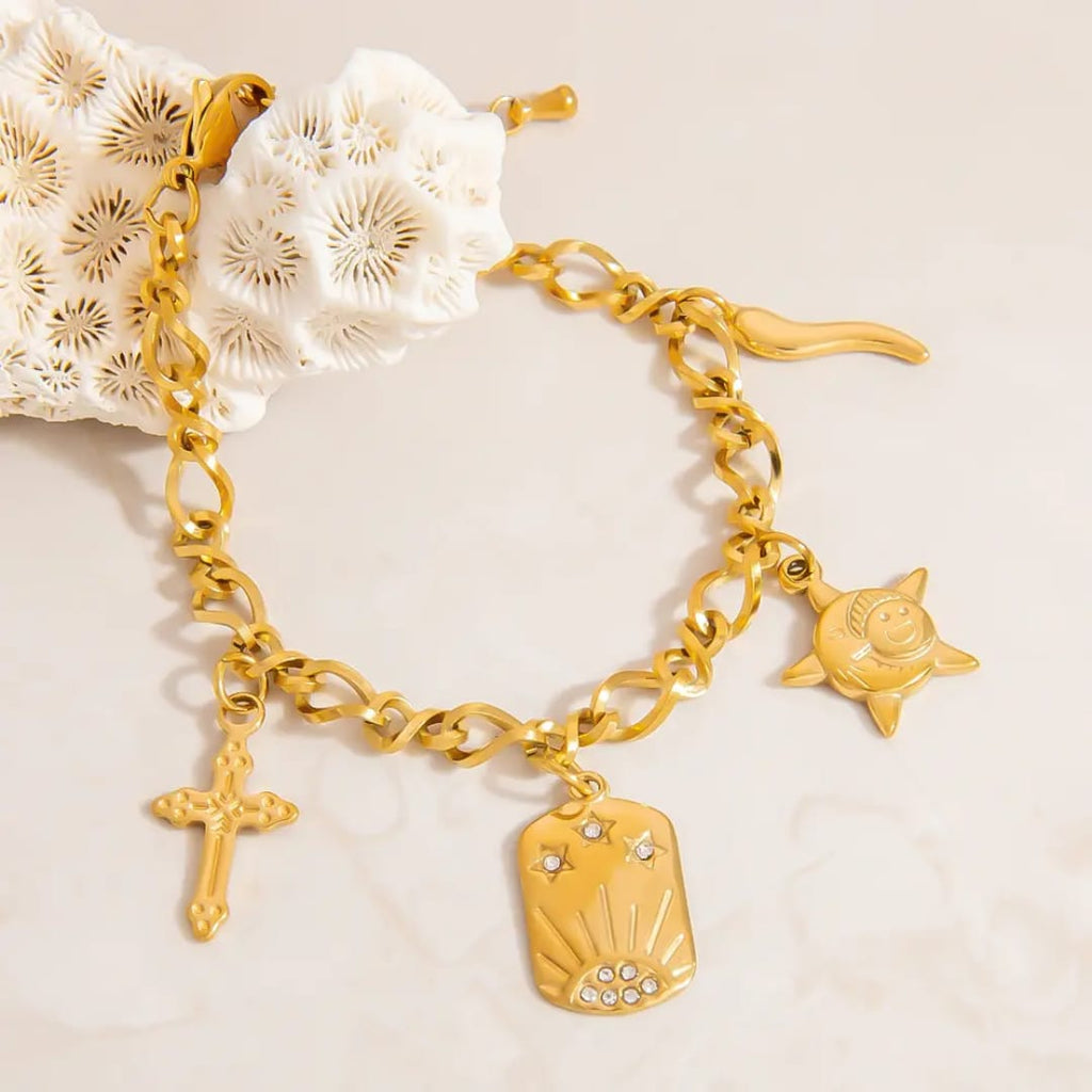 Celestial & Protection Multi-Charm Link Bracelet