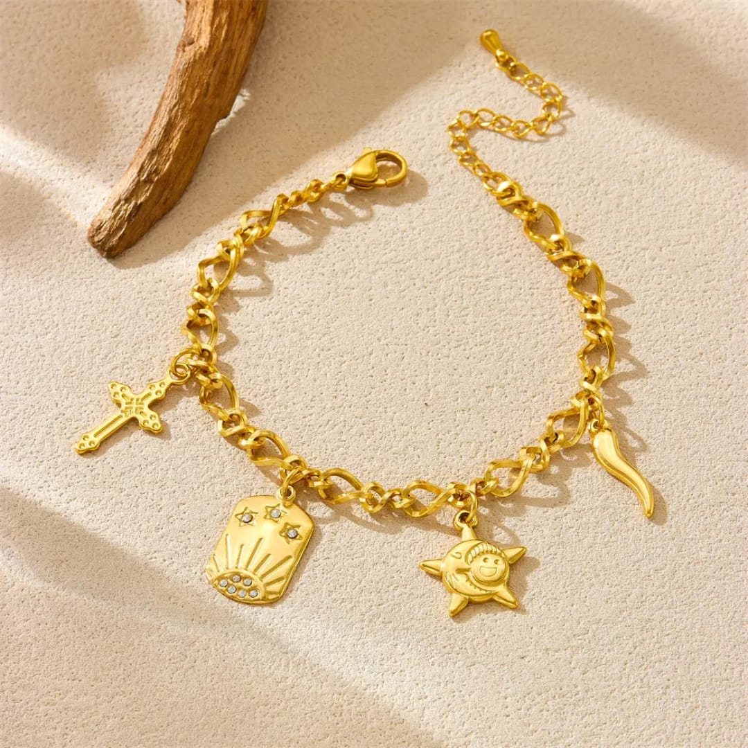 Celestial & Protection Multi-Charm Link Bracelet