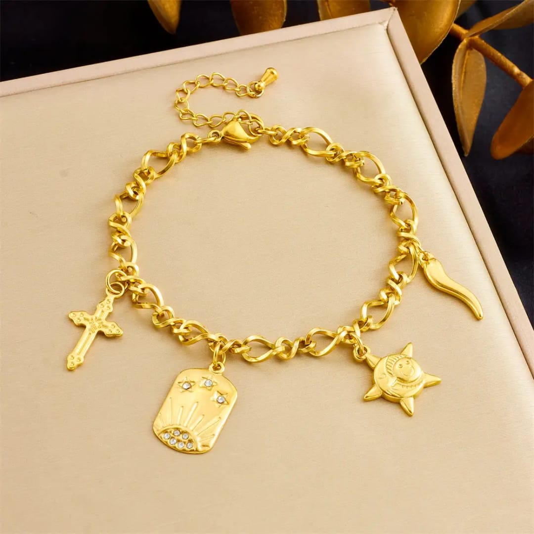 Celestial & Protection Multi-Charm Link Bracelet