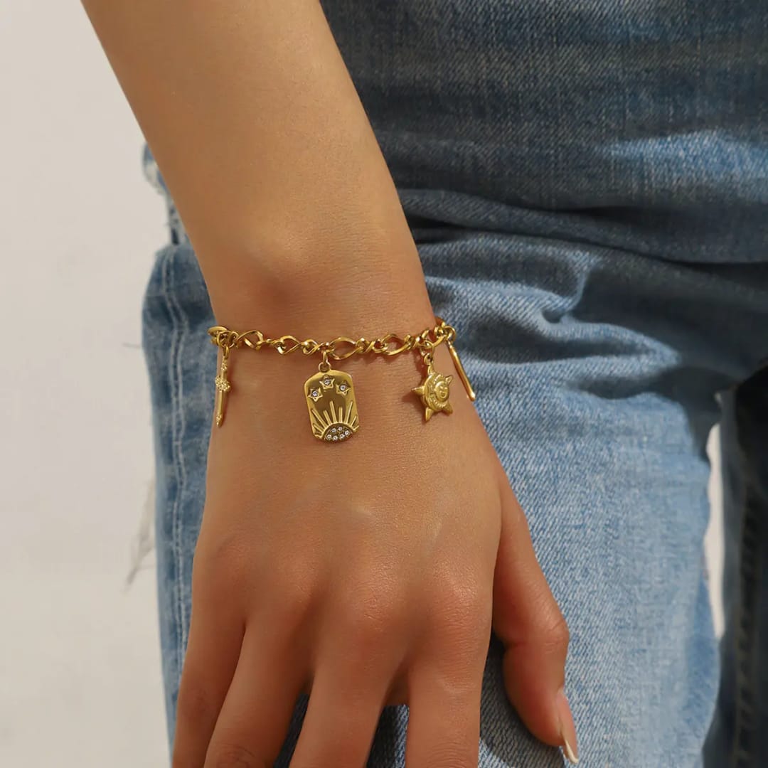 Celestial & Protection Multi-Charm Link Bracelet