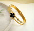 Elite Dual-Layer Onyx Clover Bangle